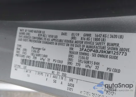 2019 Ford Fiesta Se from USA, damaged, VIN 3FADP4BJ9KM125773
